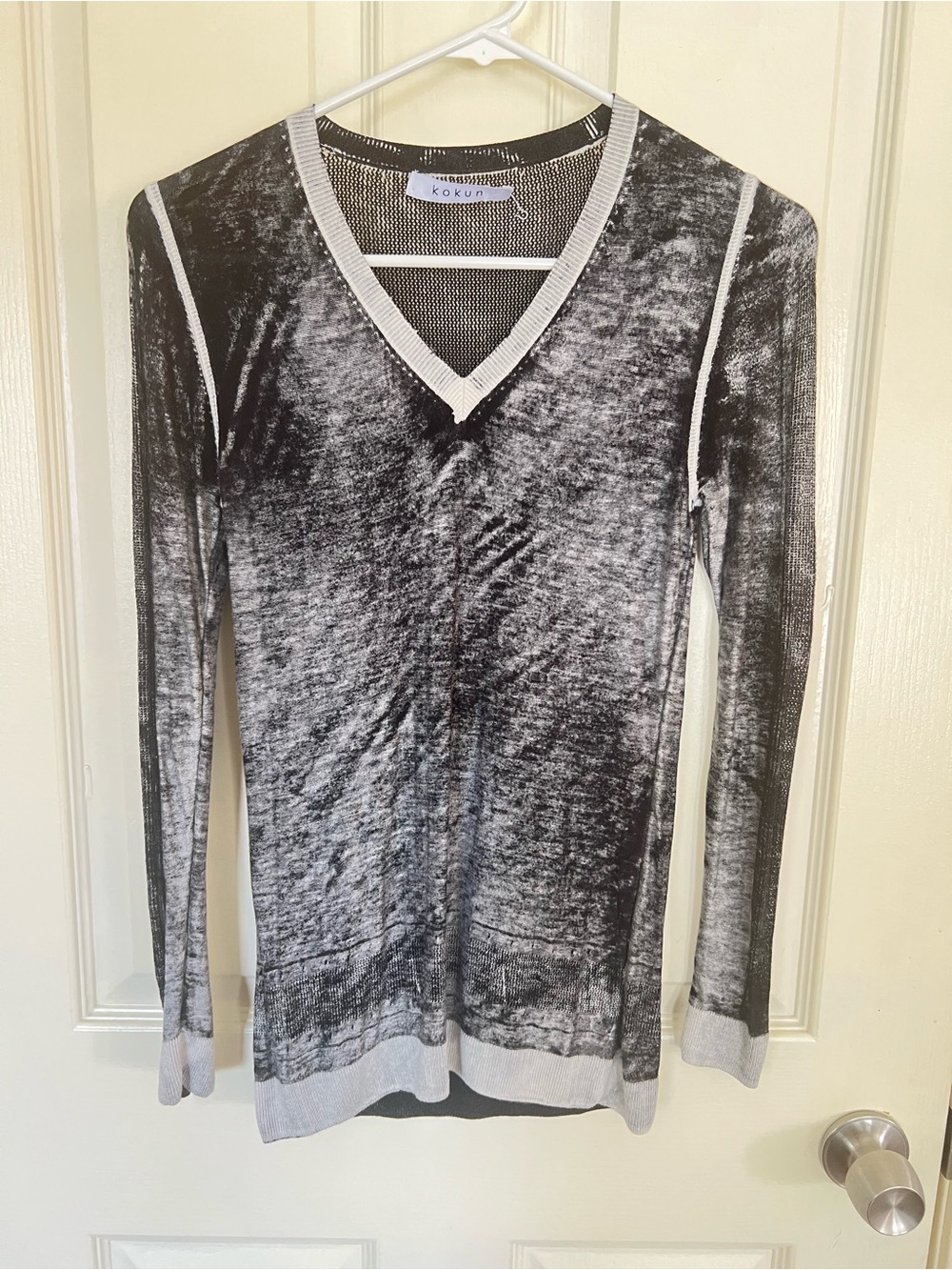Kokun Bamboo Cashmere Sheer V Neck Sweater Top S